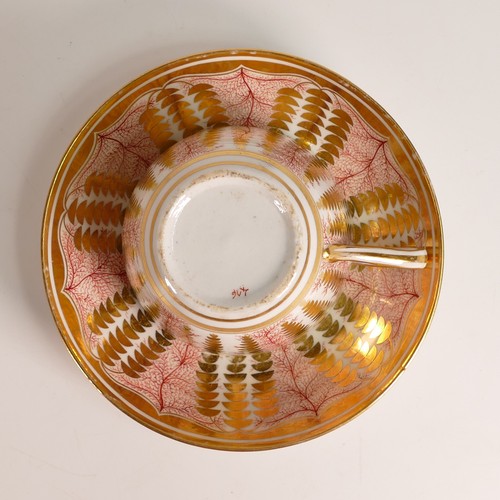 67 - Worcester, c.1815 Red Vines gilt porcelain true trio including tea cup, coffee cup and saucer.