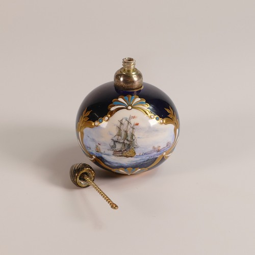 81 - Stefan Nowacki for Lynton Porcelain, small globular scent bottle. Cobalt blue ground, heavily gilt w... 