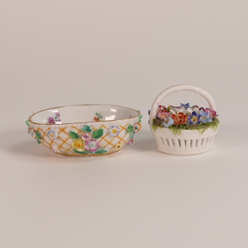 82 - Five 19th century florally encrusted porcelain items, including green tea pot with white floral and ... 