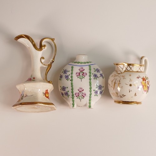 84 - A collection of mostly 19th century porcelain miniatures including Foley Moon flask, Worcester green... 