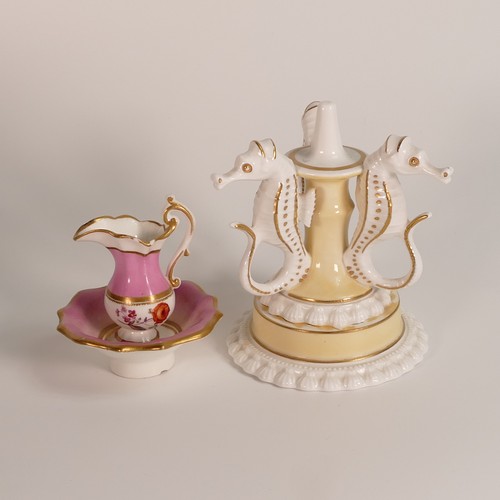 84 - A collection of mostly 19th century porcelain miniatures including Foley Moon flask, Worcester green... 