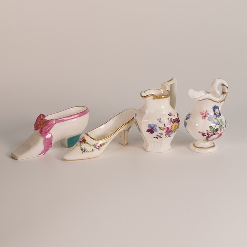 88 - Eight hand painted 19th and early 20th porcelain items - includes Minton shoe, Spode 3105 jug, hand ... 