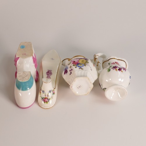 88 - Eight hand painted 19th and early 20th porcelain items - includes Minton shoe, Spode 3105 jug, hand ... 