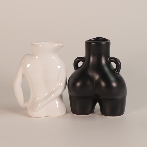 92 - Anissa Kermiche 'two set' to include black Love Handles vase and a White Jugs jug vase Height 10cm (... 