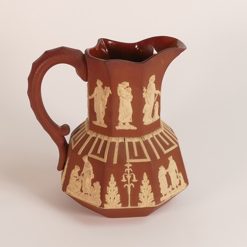 95 - Early 19th century Spode redware Hydra jug. Decorated in white / cream coloured Neoclassical Jasper.... 