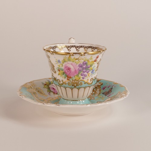 96 - EB Foley Rococo style cup and saucer, hand painted by Woodhouse and lavishly gilded. Height of cup  ... 