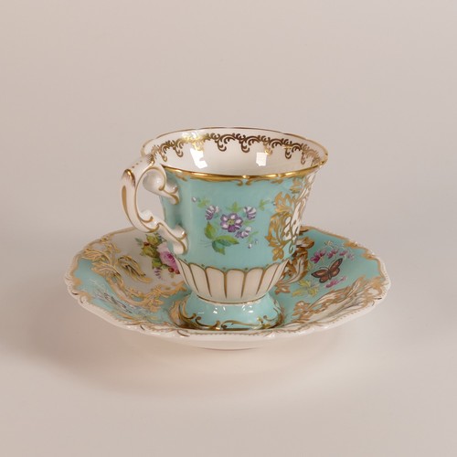 96 - EB Foley Rococo style cup and saucer, hand painted by Woodhouse and lavishly gilded. Height of cup  ... 