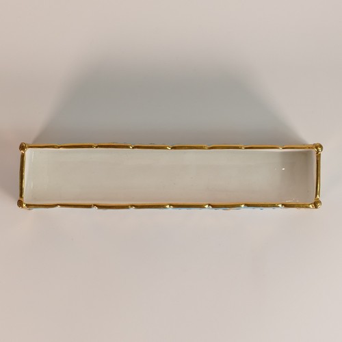 99 - English porcelain rectangular small planter. Light blue ground with gilt highlights and borders. Reg... 