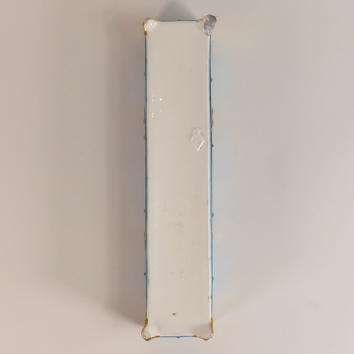 99 - English porcelain rectangular small planter. Light blue ground with gilt highlights and borders. Reg... 