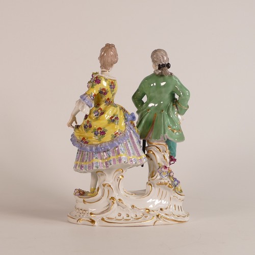 111 - German Meissen style figural group, Dancing Partners, in 18th century Court Dress on a Rococo moulde... 