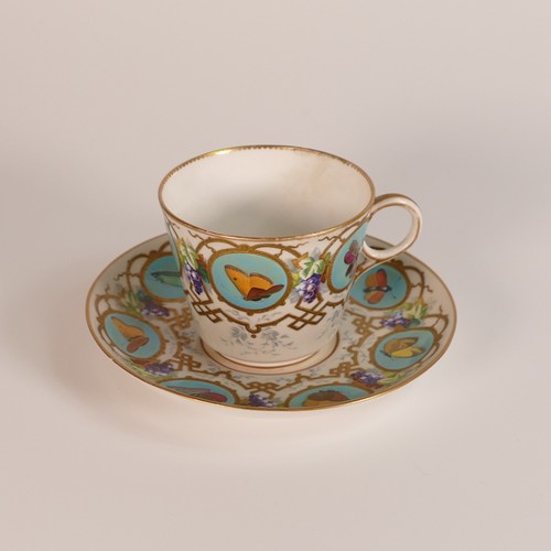 120 - Copeland, two cups and saucers. Decorated with identical patterns to bodies with differing butterfly... 