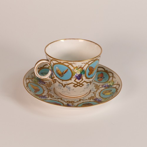 120 - Copeland, two cups and saucers. Decorated with identical patterns to bodies with differing butterfly... 