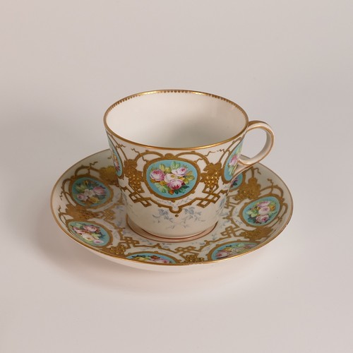 120 - Copeland, two cups and saucers. Decorated with identical patterns to bodies with differing butterfly... 