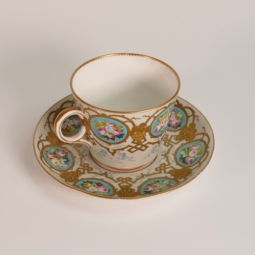 120 - Copeland, two cups and saucers. Decorated with identical patterns to bodies with differing butterfly... 