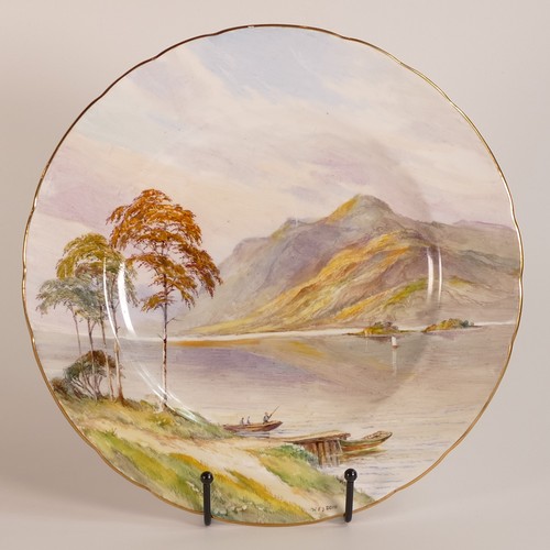 129 - W. E. J. Dean for Royal Crown Derby, three hand painted titled landscape plates. Diameter: 26.5cm (3... 