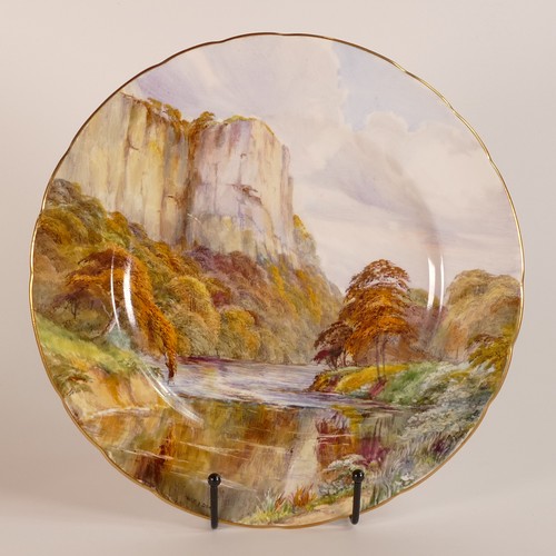 129 - W. E. J. Dean for Royal Crown Derby, three hand painted titled landscape plates. Diameter: 26.5cm (3... 