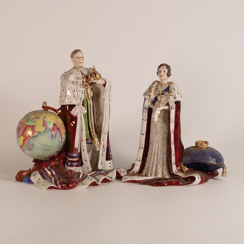 141 - A rare pair of Carltonware figures George VI and Elizabeth for the 1937 Coronation, both handpained ... 