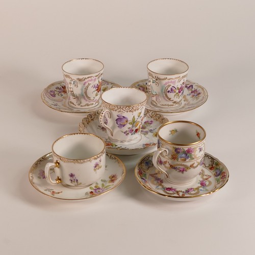 157 - Five German porcelain cups and saucers, inlcudes examples from Richard Klemm, Shumann, the 'Dresden ... 