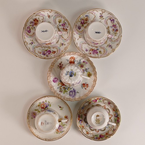 157 - Five German porcelain cups and saucers, inlcudes examples from Richard Klemm, Shumann, the 'Dresden ... 