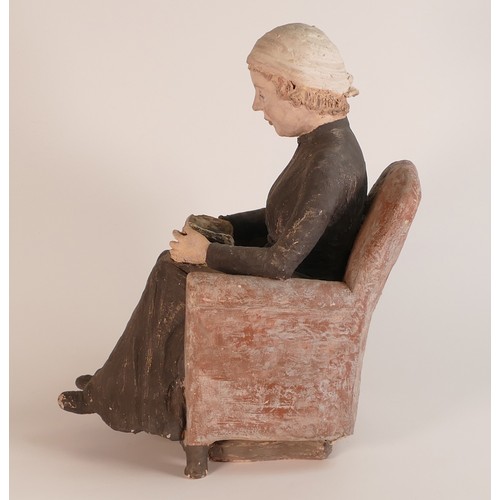 186 - Isabella Pope, Studio Pottery figure of a seated maid reading. Pope was a Master Potter and teacher ... 