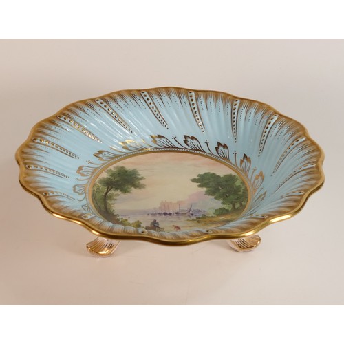 192 - Malcolm Harnett for Coalport, hand painted porcelain comport with romantic port scenes and forest bo... 