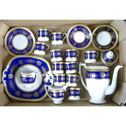 198 - Coalport, Lady Anne pattern coffee service. Includes coffee pot, two milk jugs, sandwich plate, two ... 