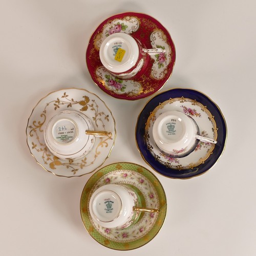 211 - Three Coalport floral coffee cups and saucers together with lone saucer and one Copeland Spode examp... 