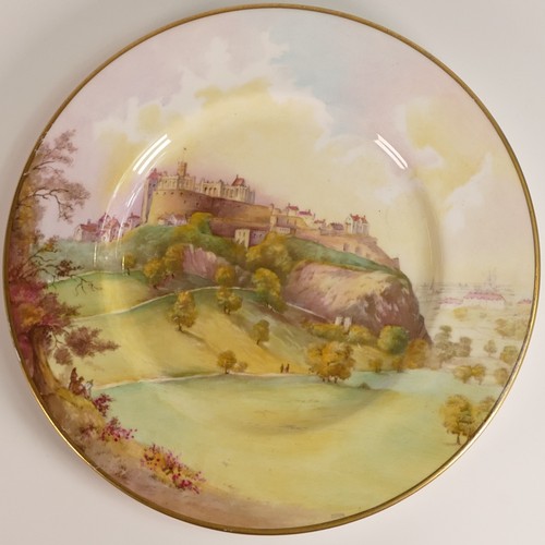 242 - Minton, hand painted landscape porcelain 'Edinburgh Castle Midlothian' cabinet plate signed J. Cole ... 