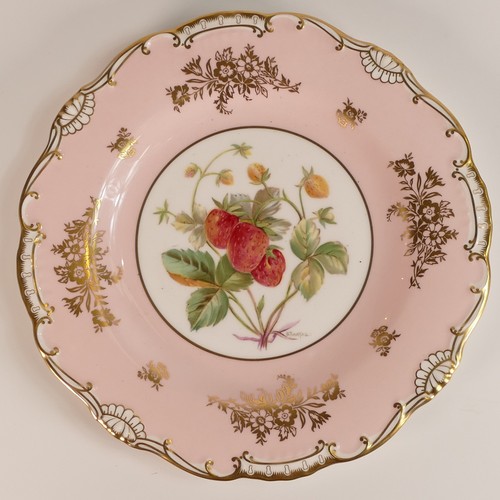 245 - B. Tunstall for Minton, two hand painted fruit cabinet plates. Pink ground borders with Strawberries... 