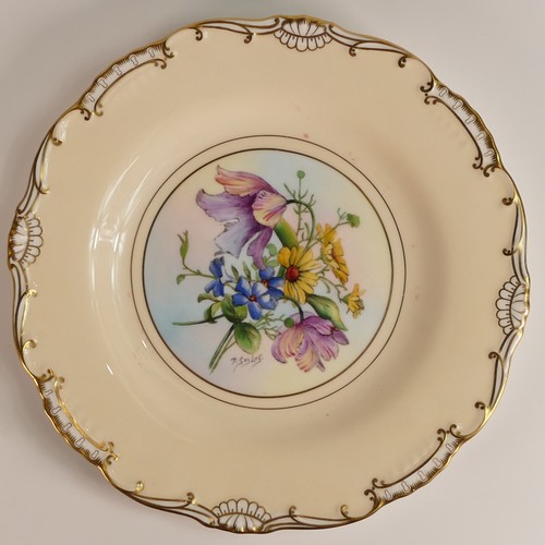 246 - R. Gosling and R. Shufflebotham for Minton, two hand painted fruit and floral cabinet plates. Cream ... 