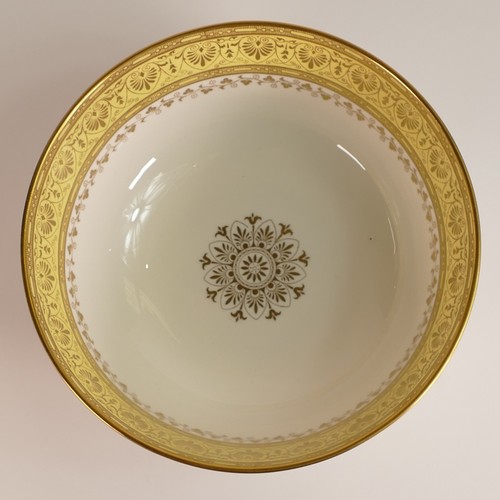 248 - Minton, gilt yellow and green ground large and smaller fruit bowls. Green larger example has 'Presen... 