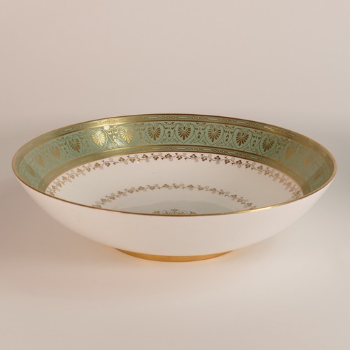 248 - Minton, gilt yellow and green ground large and smaller fruit bowls. Green larger example has 'Presen... 