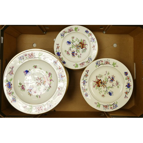 299 - Coalport, Flower Pot pattern dinner service comprising side plates, soup plates, dessert plates, din... 