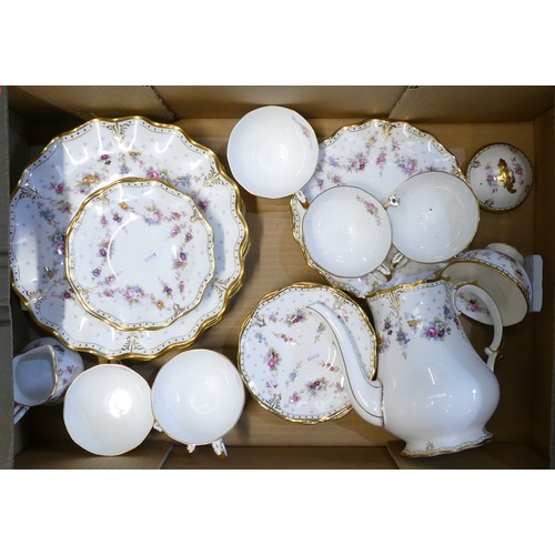 301 - Royal Crown Derby Royal Antoinette pattern part tea service comprising of tea pot, 6 dinner plates, ... 