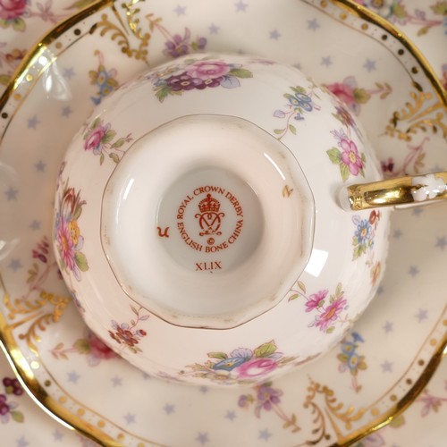 301 - Royal Crown Derby Royal Antoinette pattern part tea service comprising of tea pot, 6 dinner plates, ... 