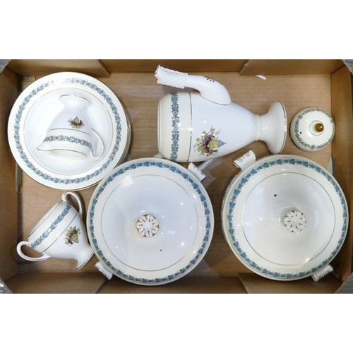 305 - Wedgwood Appledore dinner ware W3257 including tea pot, 7 tea cups, 7 saucers, coffee pot, 6 coffee ... 