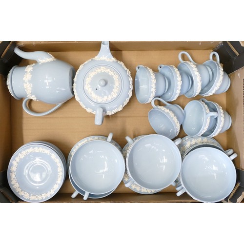 308 - Wedgwood, embossed Queensware part service includes Dinner Plates, Coffee Pot, Tea pot, Tea cups, Sa... 