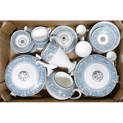 309 - Wedgwood, Blue Florentine pattern tea, coffee and dinner ware including platters, tureens, teacups, ... 