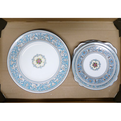 309 - Wedgwood, Blue Florentine pattern tea, coffee and dinner ware including platters, tureens, teacups, ... 