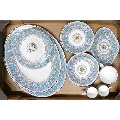 309 - Wedgwood, Blue Florentine pattern tea, coffee and dinner ware including platters, tureens, teacups, ... 