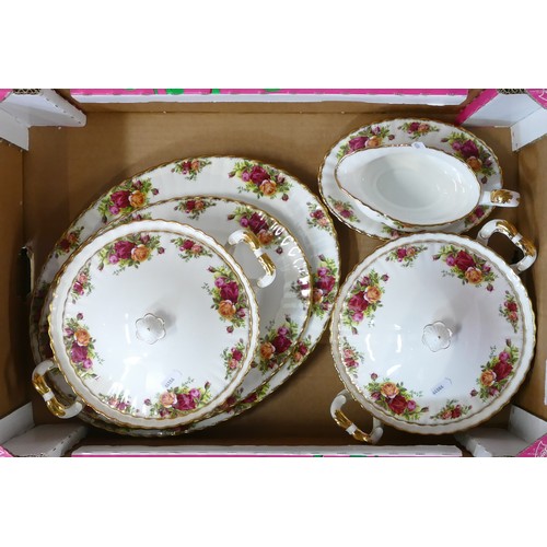 312 - Royal Albert, large collection of Old Country Roses tea ware includes oval serving platters, two lid... 