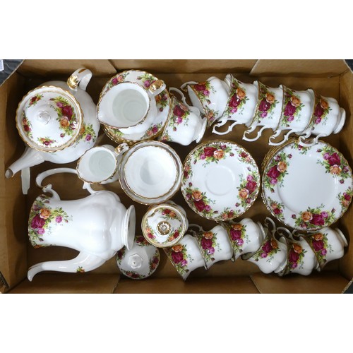 312 - Royal Albert, large collection of Old Country Roses tea ware includes oval serving platters, two lid... 