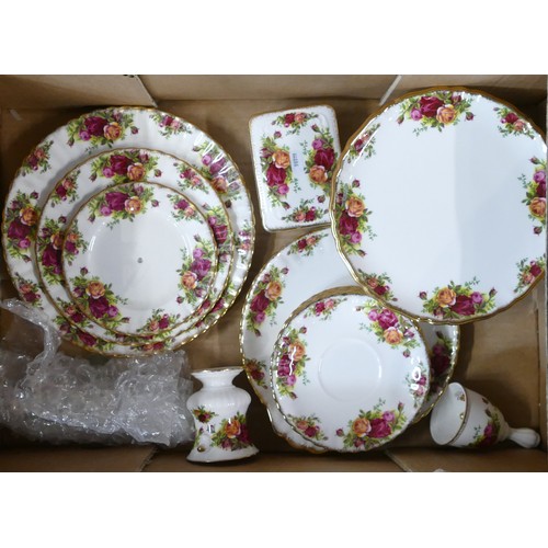 312 - Royal Albert, large collection of Old Country Roses tea ware includes oval serving platters, two lid... 