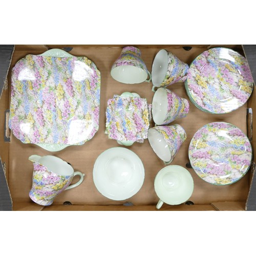 317 - Shelley, 'Rock Garden' 13454, to include 5 tea cups & saucers, 6 cake plates, bread plate, two small... 