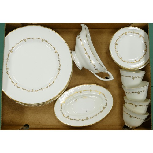 318 - Royal Worcester, Chantilly Gold pattern dinner service items includes dinner plates, Bouillon cups a... 