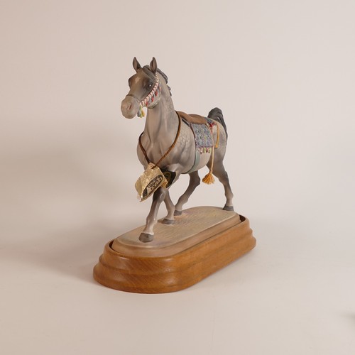 371 - Beswick Connoisseur Grey Arab Stallion No.2269 with saddle & cord detail, presented on a fitted wood... 