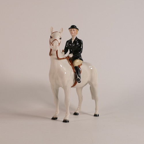 377 - Beswick, rare model of Huntswoman on painted white horse, model 1730.