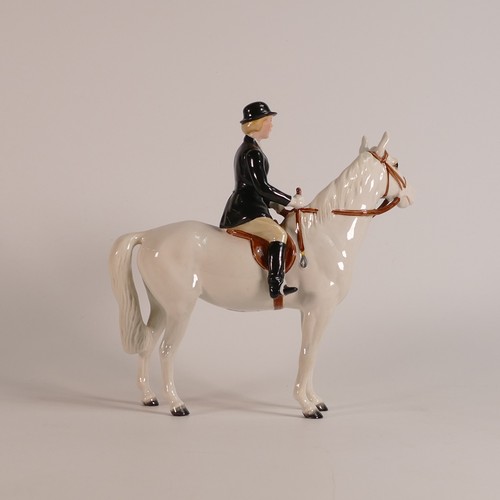 377 - Beswick, rare model of Huntswoman on painted white horse, model 1730.