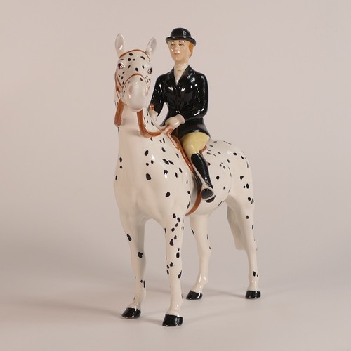 385 - Beswick huntslady on spotted grey horse, model 1730, this item decorated off the factory at later da... 