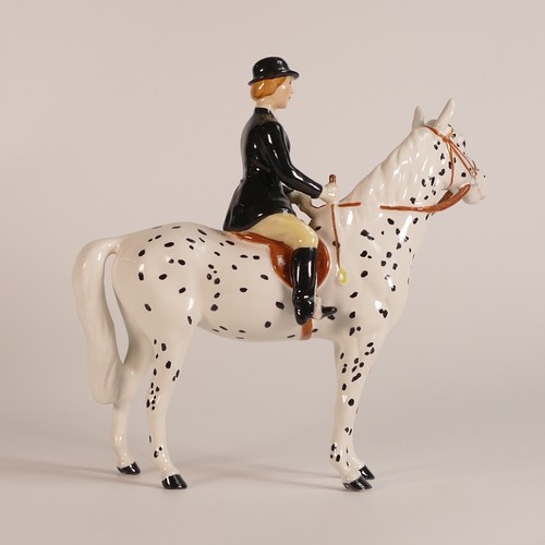 385 - Beswick huntslady on spotted grey horse, model 1730, this item decorated off the factory at later da... 